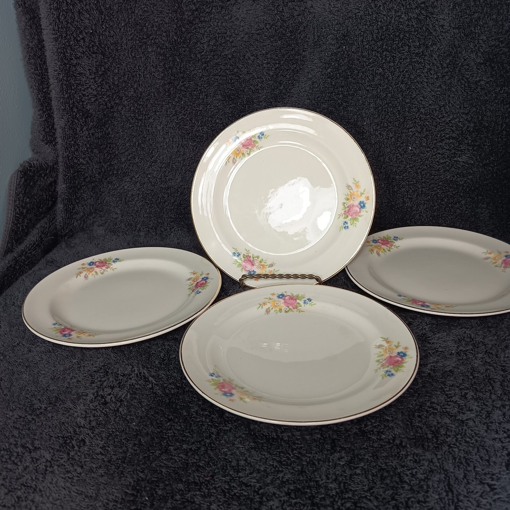 Set of 4 Cronin China Co Gold Rimmed‎ Floral Saucers Mionerva Ohio 42 55 NB #8